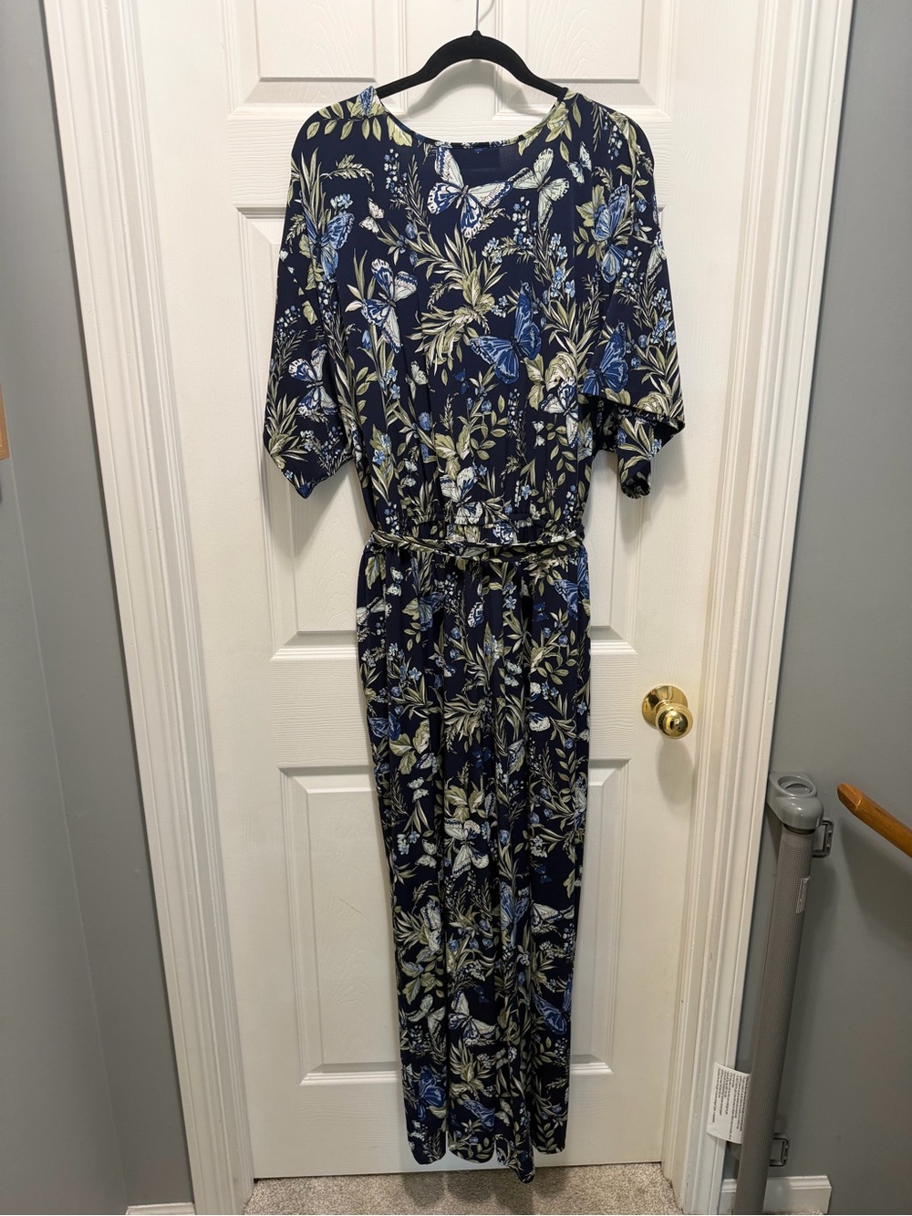 Lane Bryant Blue Butterfly Floral Tie-Waist Jersey Jumpsuit with Pockets - Picture 7 of 8